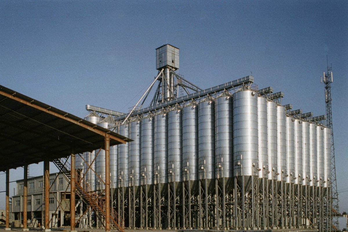 Grain steel silo cluster